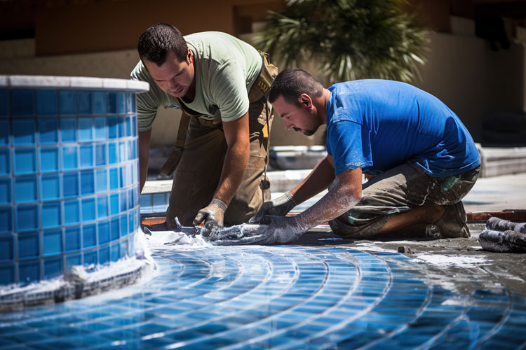 workers constructing swimming pool