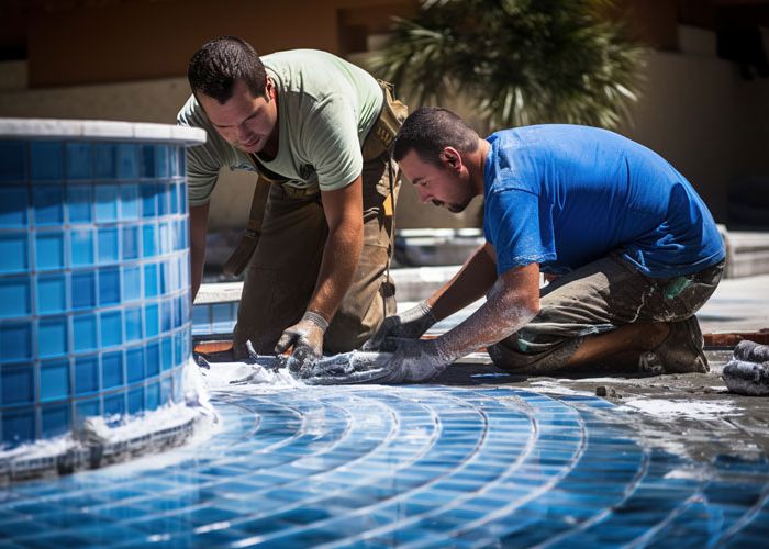 workers constructing swimming pool
